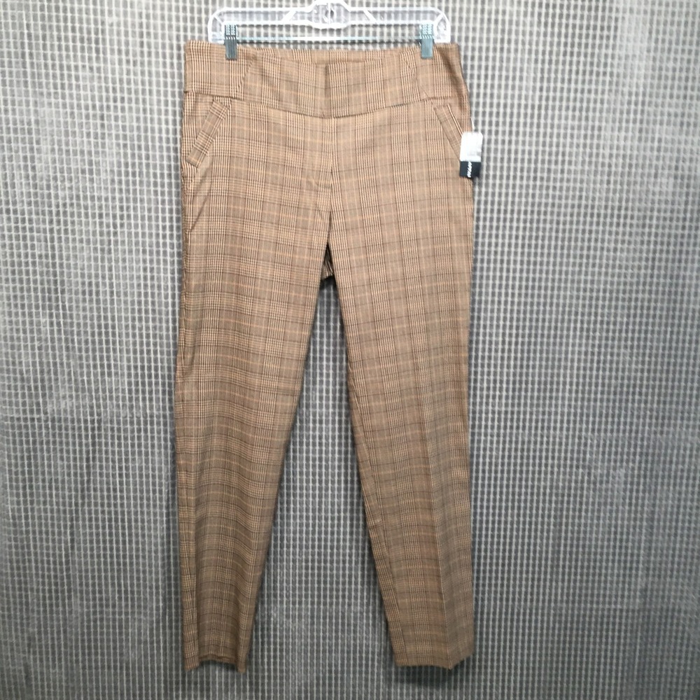 SOHO Womens Plaid Dress Pants Large Brown NEW Pull On Stretch Trousers
